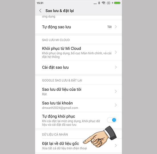 Chọn đặt lại